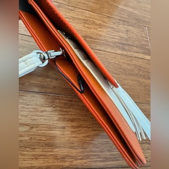 K. Carroll 7.5" Orange and White Fashionable Crossbody Handbag Tassel Travel - Picture 5 of 8